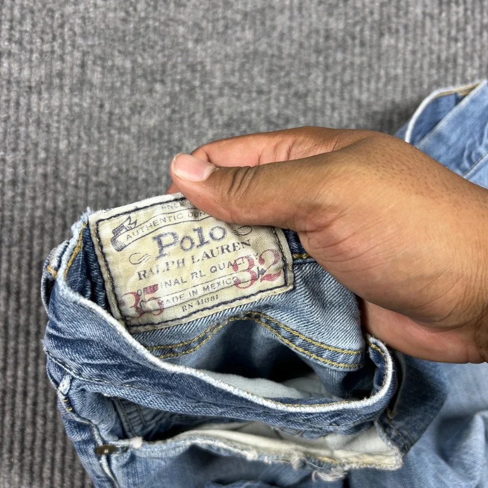 Polo Ralph Lauren Jeans Mens 36x32 Hampton Straight Blue Distressed RN41381